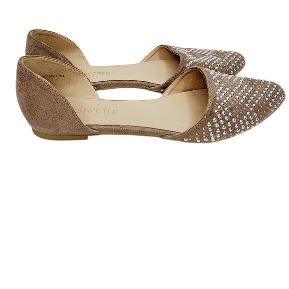 Restricted Taupe Silver  Studded Pointed Toe Slip On Women's Flat Shoe  Size 9 - Picture 1 of 14
